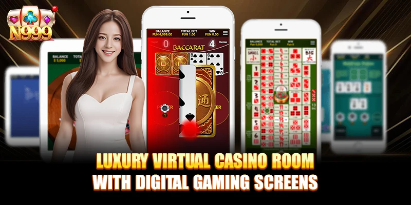 Luxury Virtual Casino Room With Digital Gaming Screens