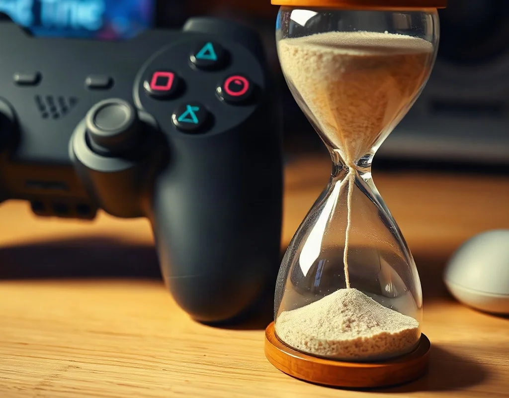Waqt ke intezam ke liye hourglass aur game controller, N999 guide
